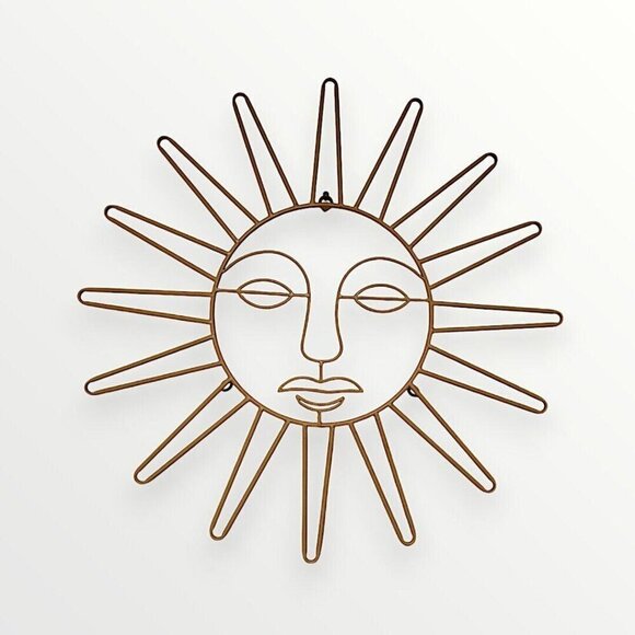 Large Metal Sun Wall Decor Wall Art 23 Inch Sun Tan Metal Celestial Sun Face GUC - Picture 5 of 6